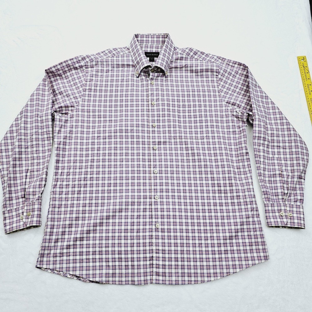 Scott Barber Mens XL Plaid Cotton Button Down Long Sleeve Shirt Purple Preppy - Picture 2 of 7
